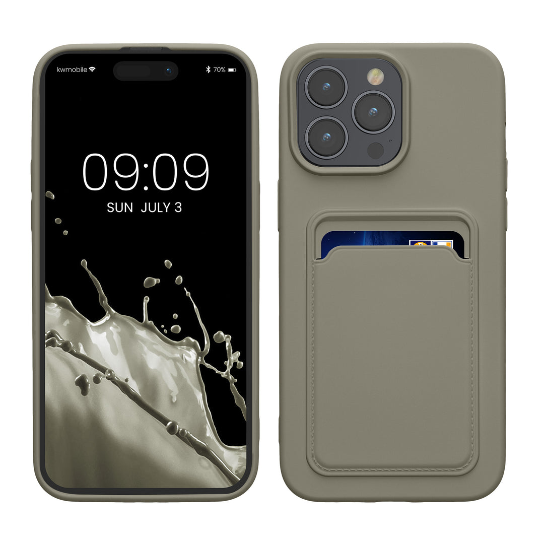 TPU Hülle mit Kartenfach für Apple iPhone 15 Pro Max Hellgrau matt