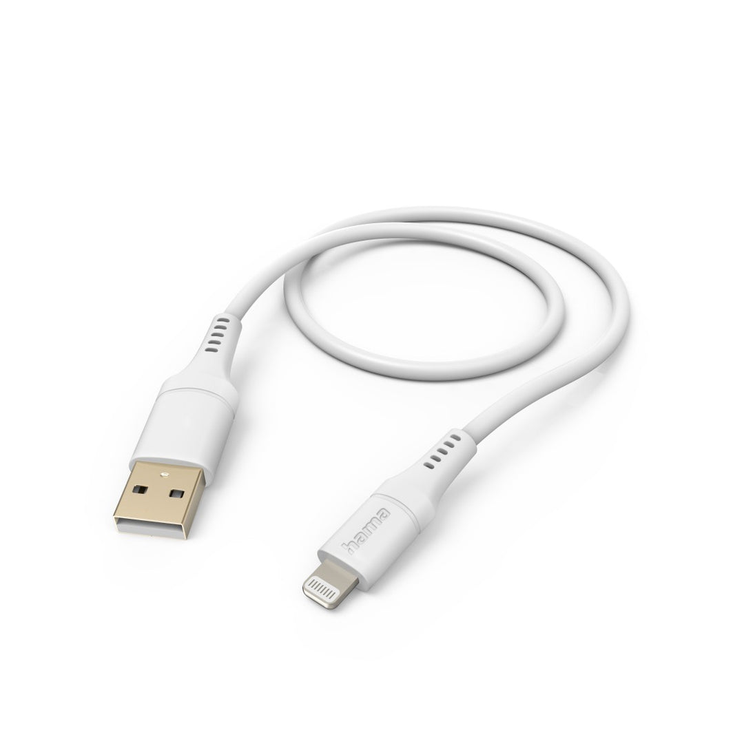 Hama Ladekabel Flexible, USB-A - Lightning, 1,5 m, Silikon, für iPhone, Weiß