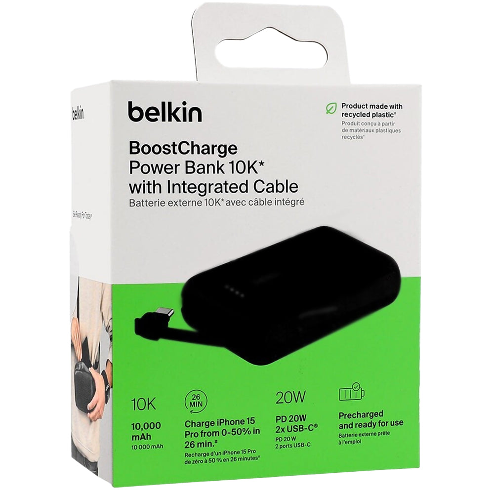 Belkin BoostCharge Powerbank (10.000 mAh, mit integriertem Kabel, PD 20 W – USB-C)