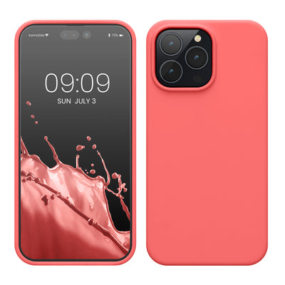 Gummierte Silikon Hülle für Apple iPhone 14 Pro Max in Neon Koralle