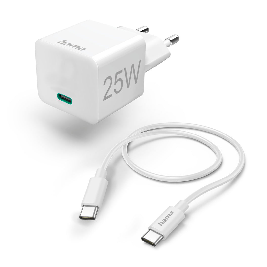 Hama Schnellladegerät mit Ladekabel USB-C, Mini-Ladegerät, PD, 25 W, 1,5 m, WS