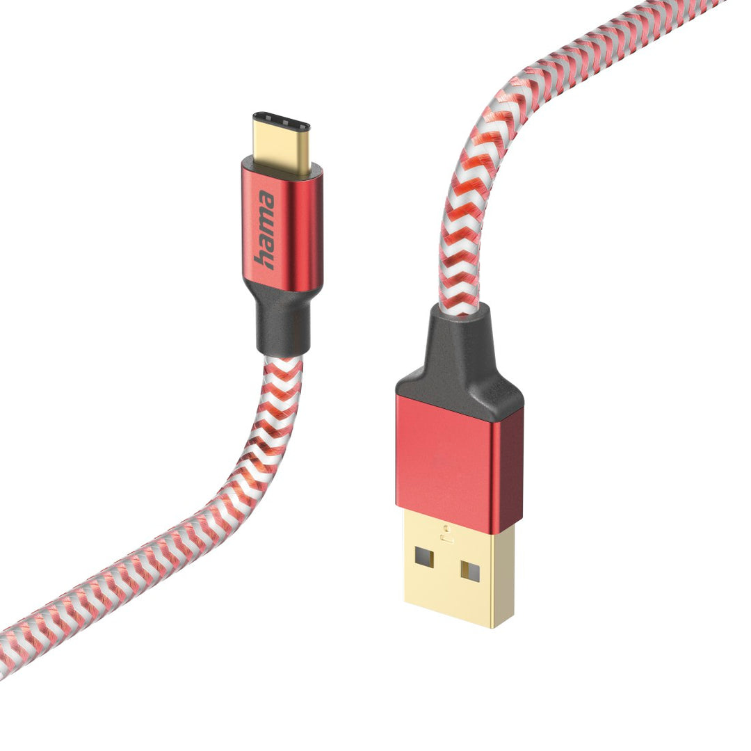 Hama Ladekabel Reflective, USB-A - USB-C, 1,5 m, Nylon, Rot