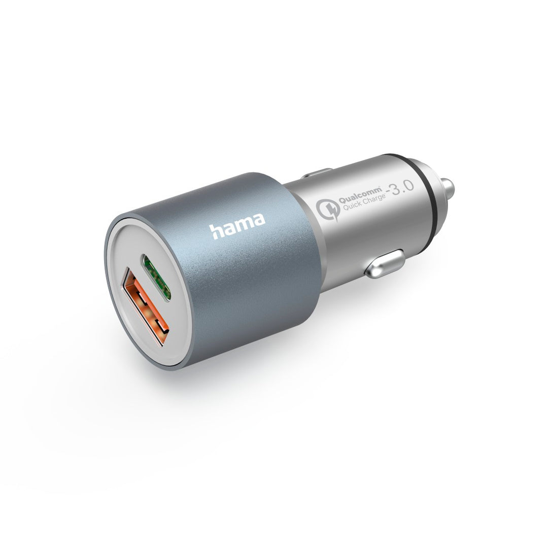 Hama Auto-Schnellladegerät, 1x USB-C PD, 1x USB-A QC, 38 W, Metall