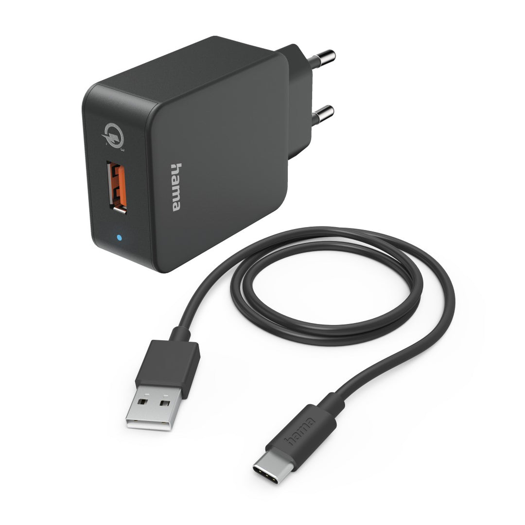 Hama Schnellladegerät mit Ladekabel USB-C, 19,5 W, 1,5 m, Schwarz